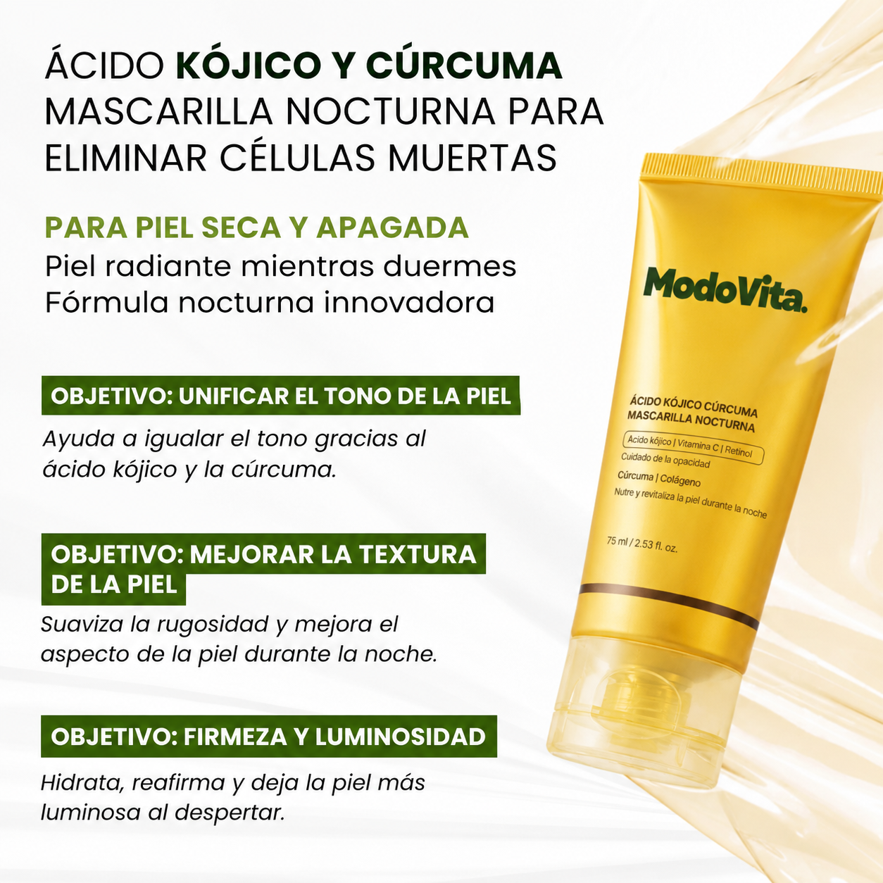 Mascarilla Facial Coreana con Cúrcuma y Colágeno