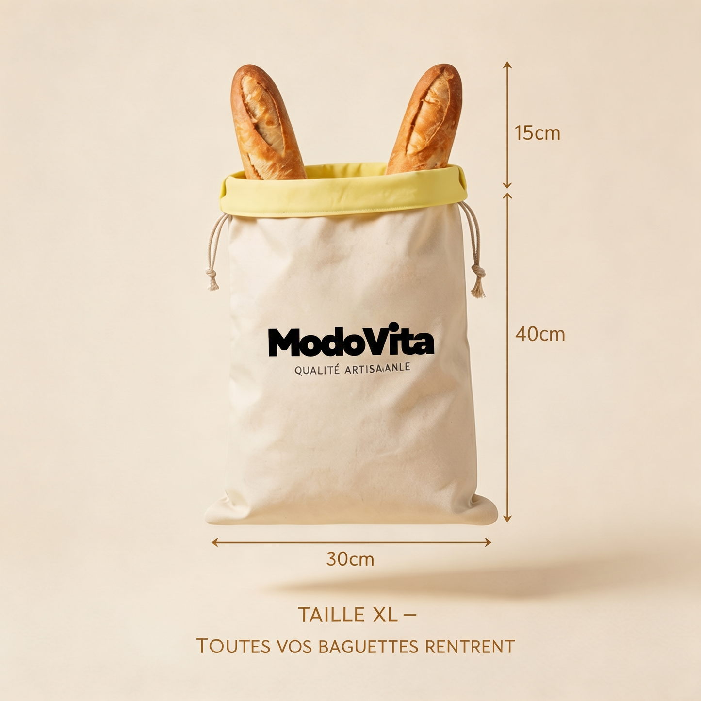 Sac à Pain en Cire d'Abeille Modovita — Format 30 x 40 cm